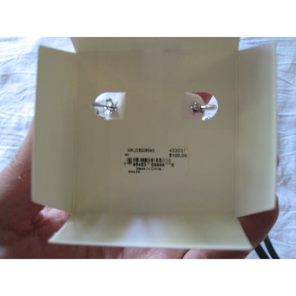 NEW Silver-plated Michael Kors Hoop Earrings and MK Crystal Logo dangle Stunning - Picture 9 of 9